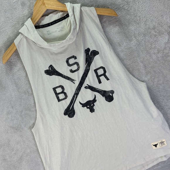 Under Armour Women's Hoodie Tank White BSR Project Rock Bull Logo Size L NWT - Picture 1 of 12